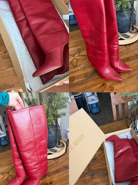 Steve Madden Red Over-the-Knee Pointed Toe Leather Boots